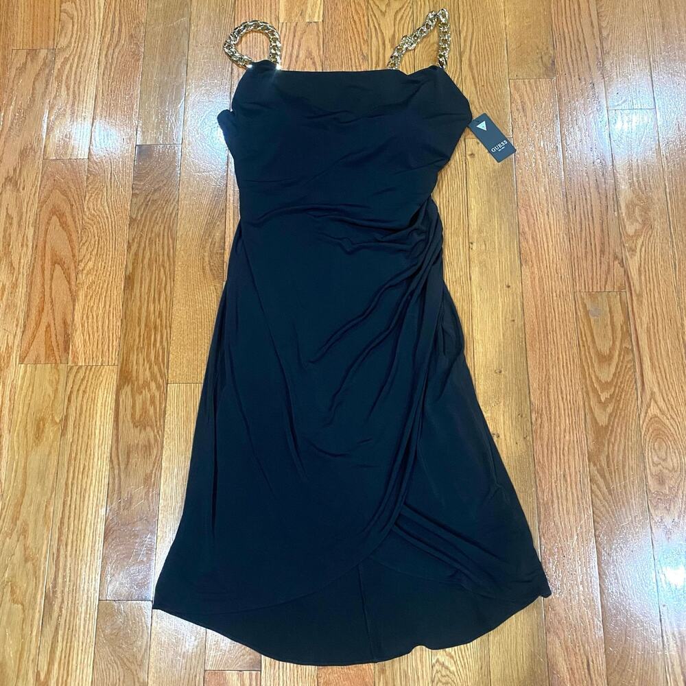 NWT GUESS Black Wrap Chain Strap Dress Women's Size 14/L